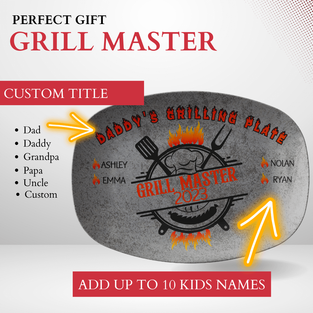 Grill Master BBQ Gifts, Personalized Grilling Plate, Dad Gift From