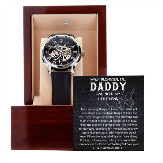 Men's Watch With Meaningful Message Card - Walk Alongside Me, Daddy And Hold My Little Hand