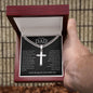 Personalized Steel Cross On Cuban Link Chain For Dad With Meaningful Message Card - Never Forget That I Love You