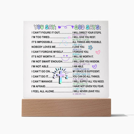 God Says I Am Daily Affirmations Acrylic Plaque, Baptism Gift For Her
