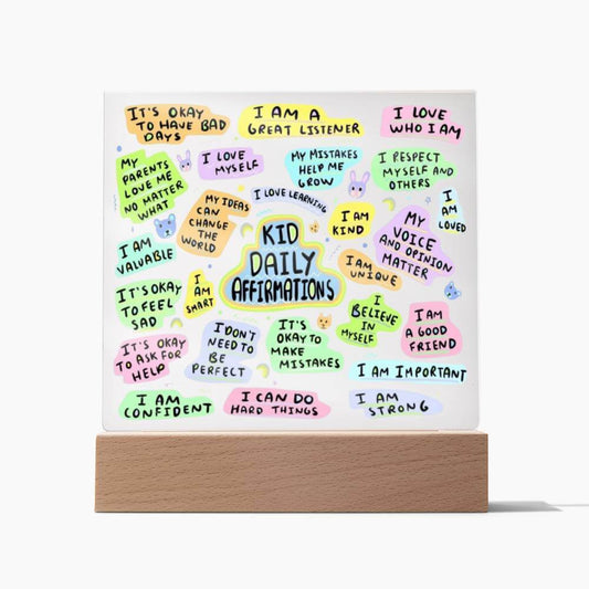 Kid Daily Affirmations Acrylic Plaque, Positive Self-Care, Promote Self-Esteem & Confidence For Nightstand Or Desk Room Decor