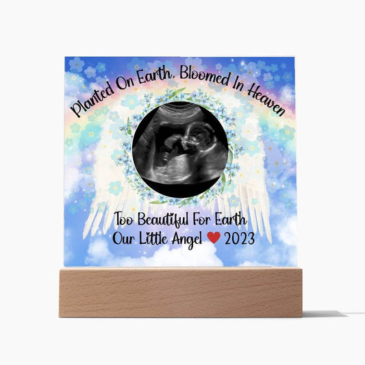 Forget Me Not, Too Beautiful For Earth Personalized Acrylic Memorial Plaque, Miscarriage Gift