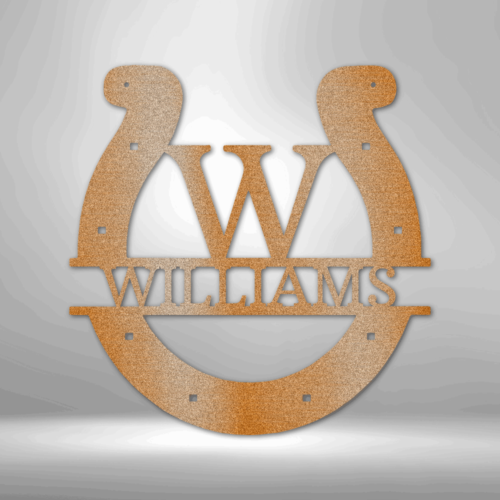 Custom Horseshoe Monogram - Steel Sign - Personalized Family Name Metal Wall Sign