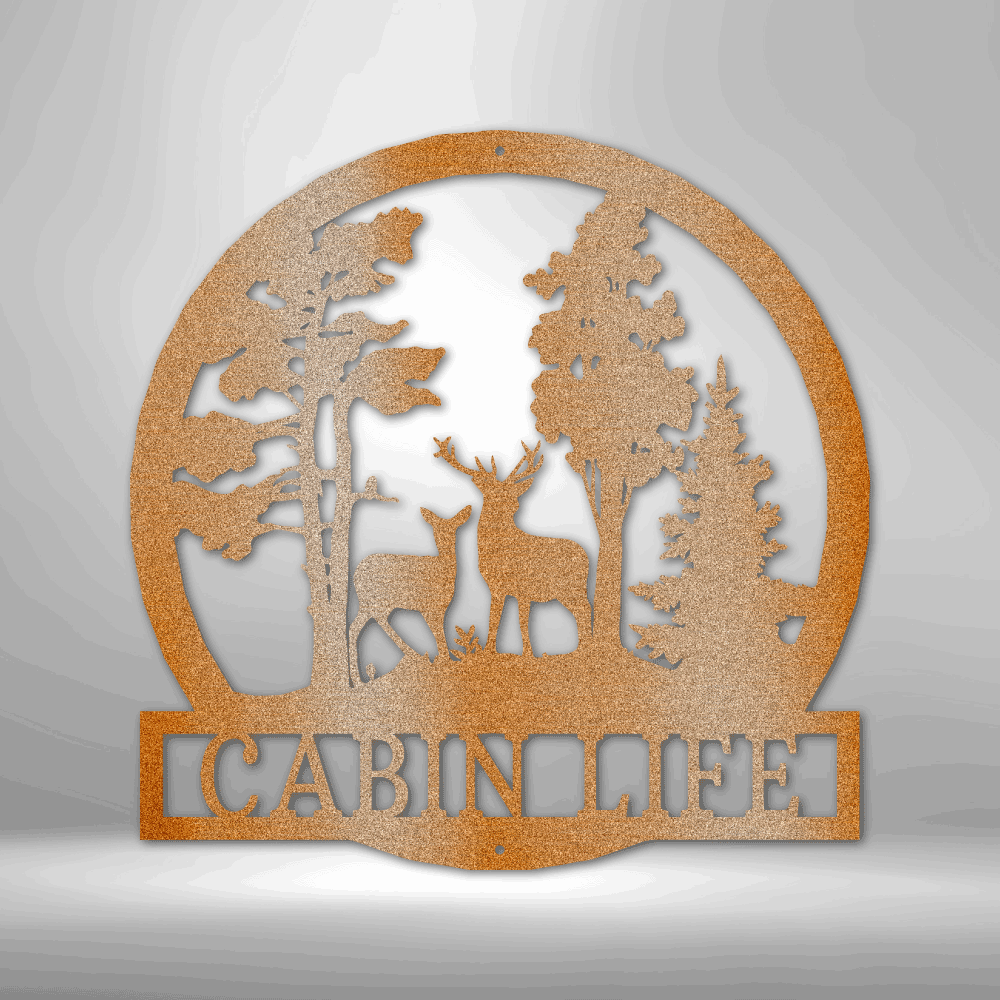 Deer in the Woods Cabin Life Metal Wall Art Sign