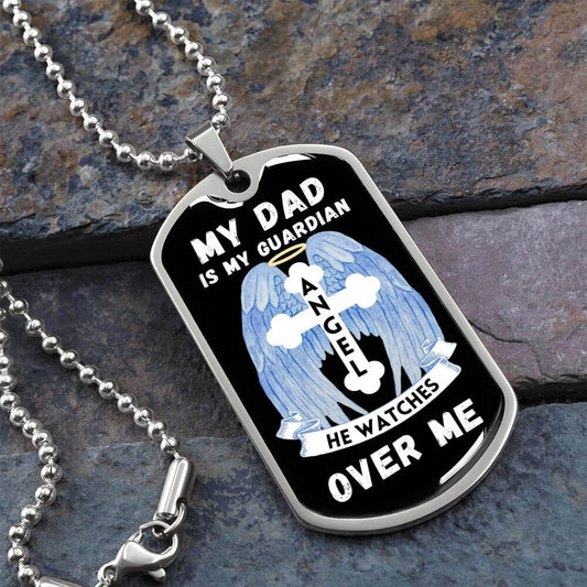 Wings Dog Tag Necklace My Dad Is My Guardian Angel He Watches Over Me