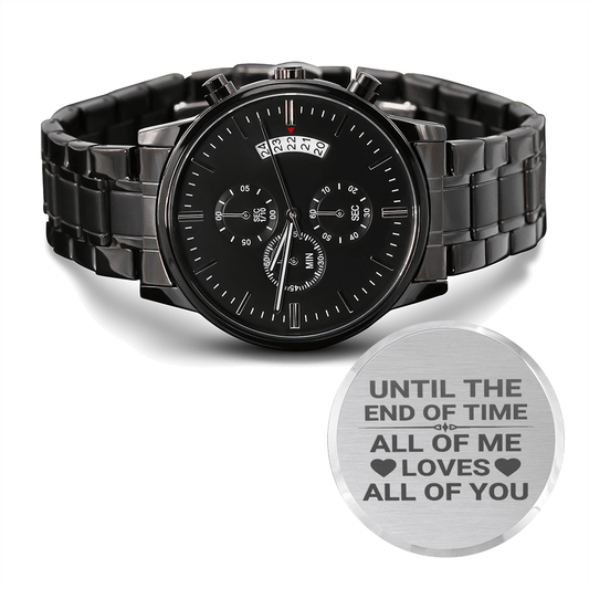 Soon-To-Be Husband Wedding Day Gift Exchange Gift - To Groom From Bride Gift - Engraved Black Watch - Mens Wristwatch Groom's Gift
