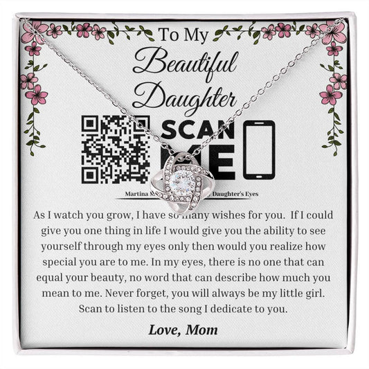 To My Beautiful Daughter Love Knot Necklace - In My Daughter's Eyes - Always Be My Little Girl - Love Mom