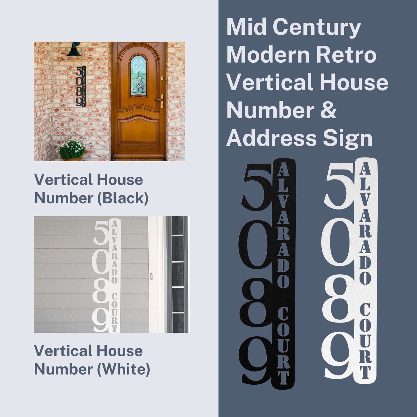Modern Deco Vertical Metal House Number & Address Sign