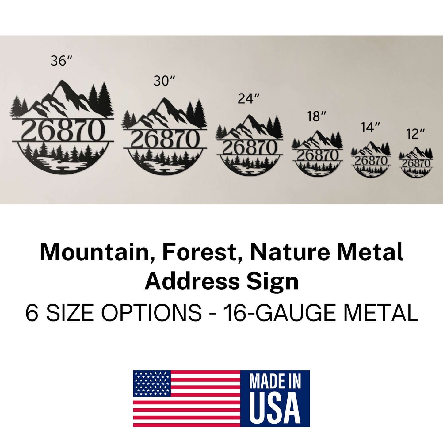 Personalized Mountain, Forest, Nature Landscape Metal Round House Number Sign