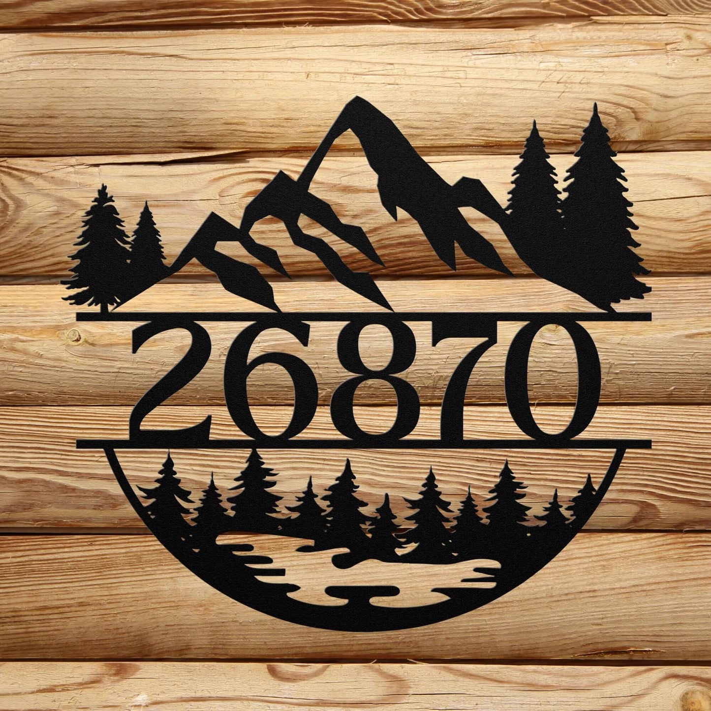 Personalized Mountain, Forest, Nature Landscape Metal Round House Number Sign