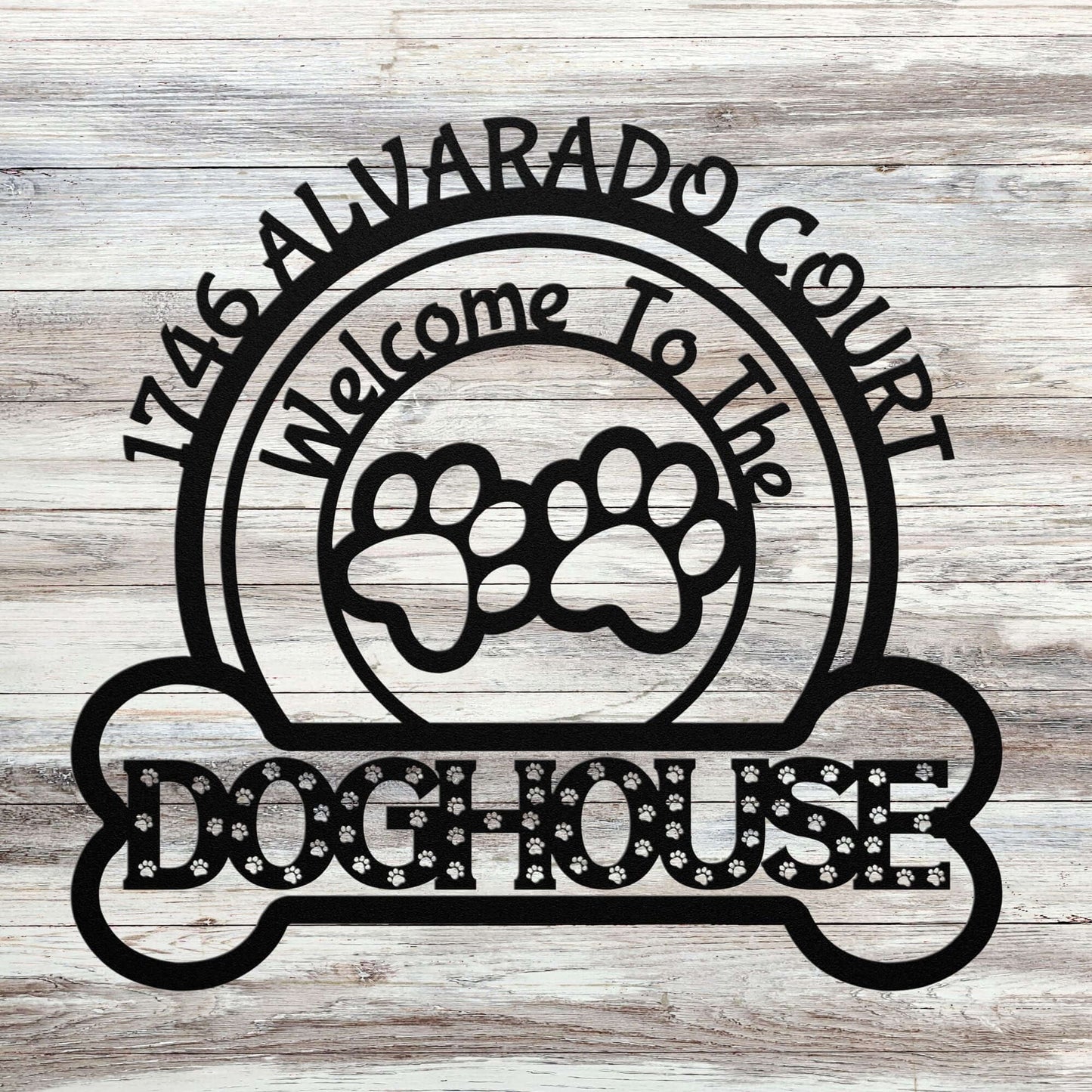 Personalized Welcome To The Doghouse Metal House Number & Address Sign