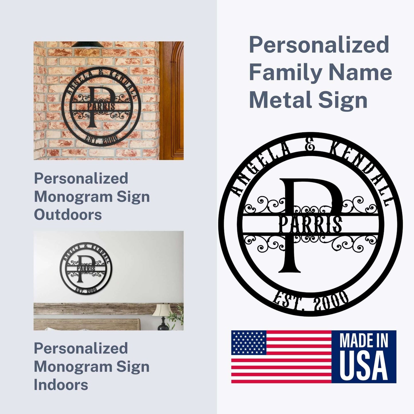 Personalized Family Name Metal Sign, Initial Monogram