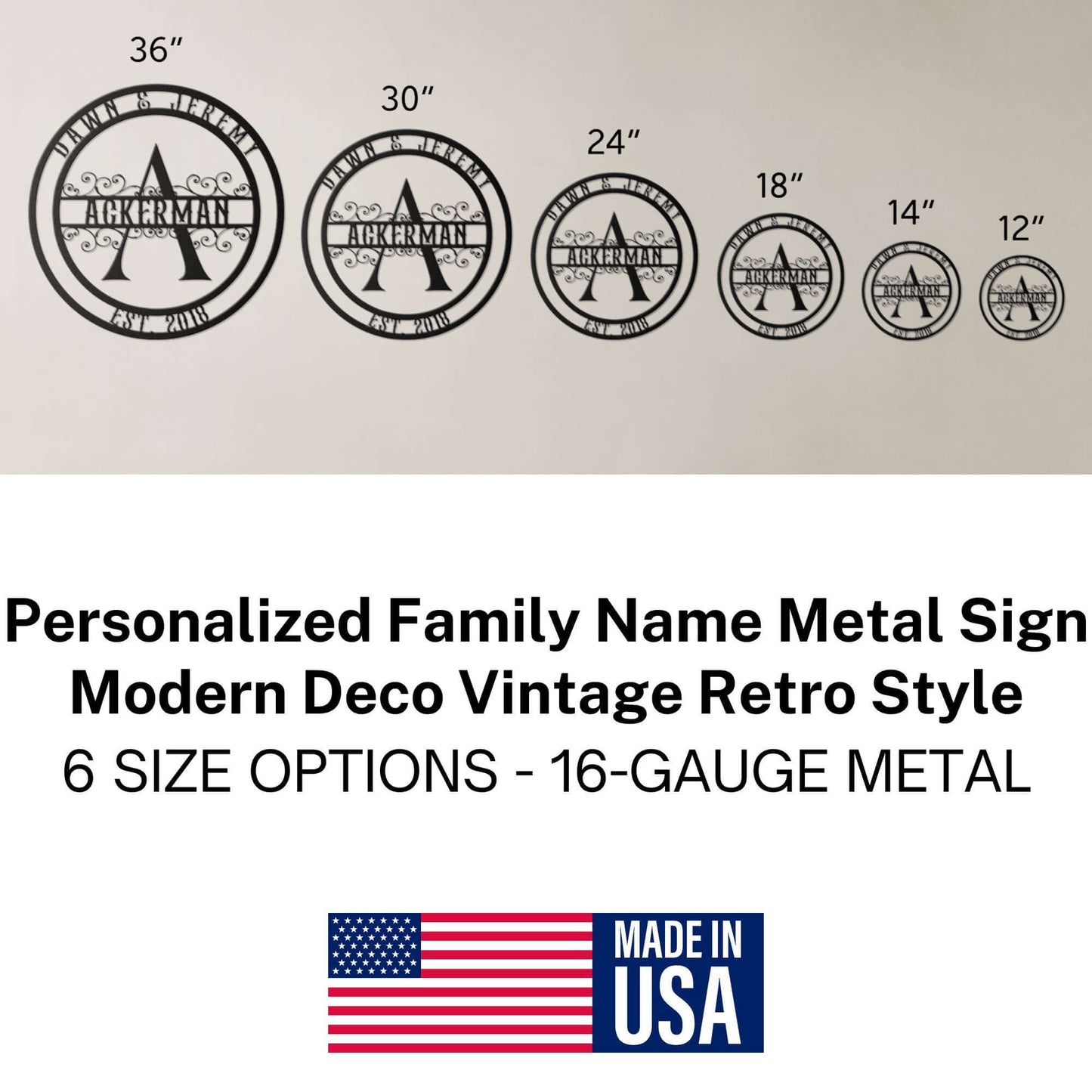Personalized Family Name Metal Sign, Initial Monogram