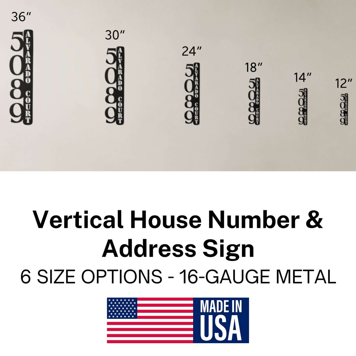 Modern Deco Vertical Metal House Number & Address Sign