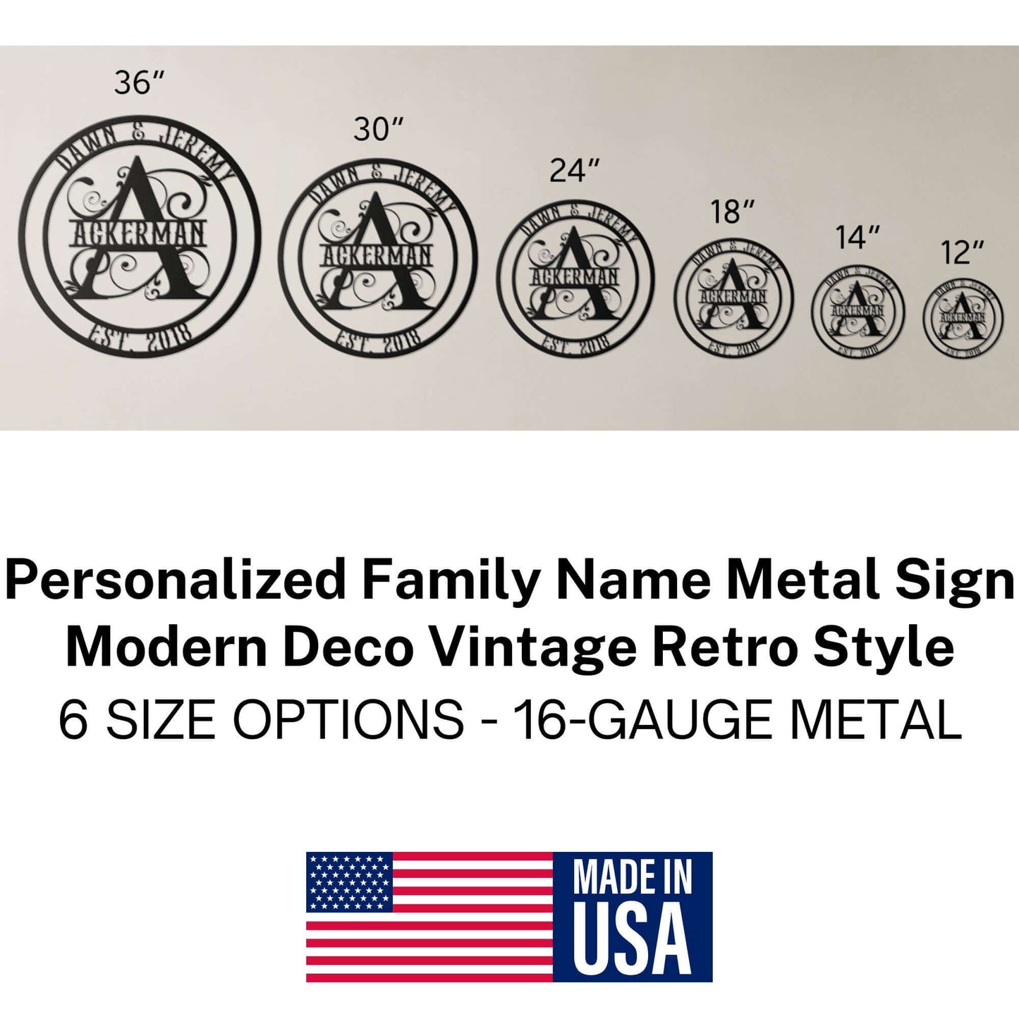 Customized Metal Family Name Sign, Monogram Name
