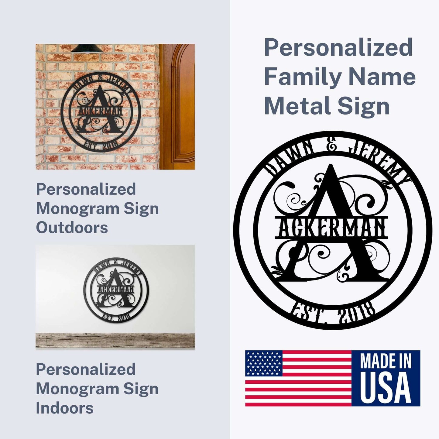 Customized Metal Family Name Sign, Monogram Name