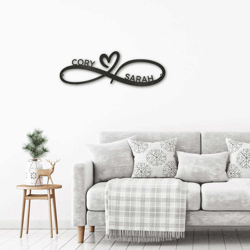 Infinity Couples Monogram - Heart Infinity Personalized Name Metal Wall Art