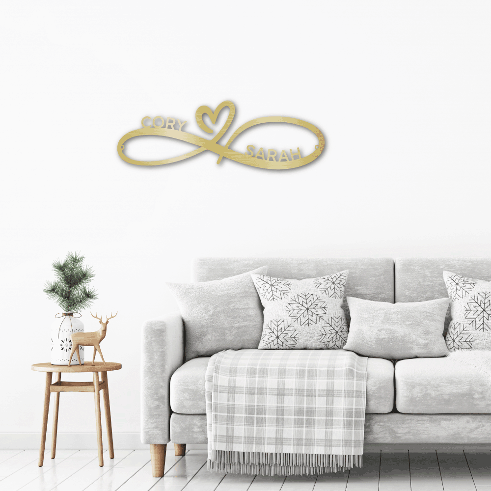 Infinity Couples Monogram - Heart Infinity Personalized Name Metal Wall Art