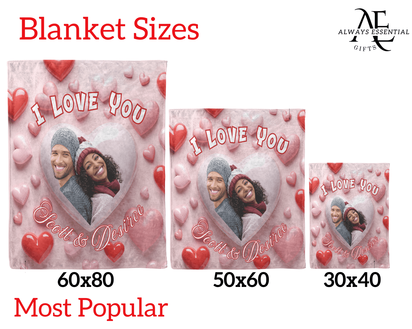 Custom Photo & Couples Name Love Blanket