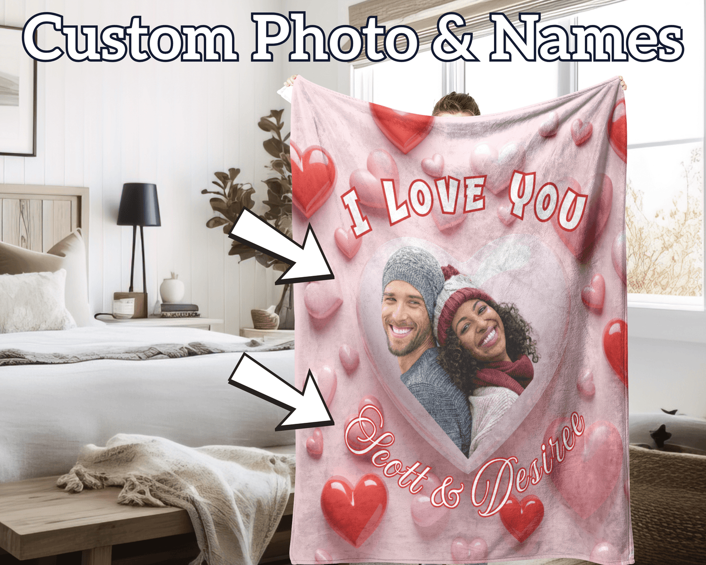 Custom Photo & Couples Name Love Blanket