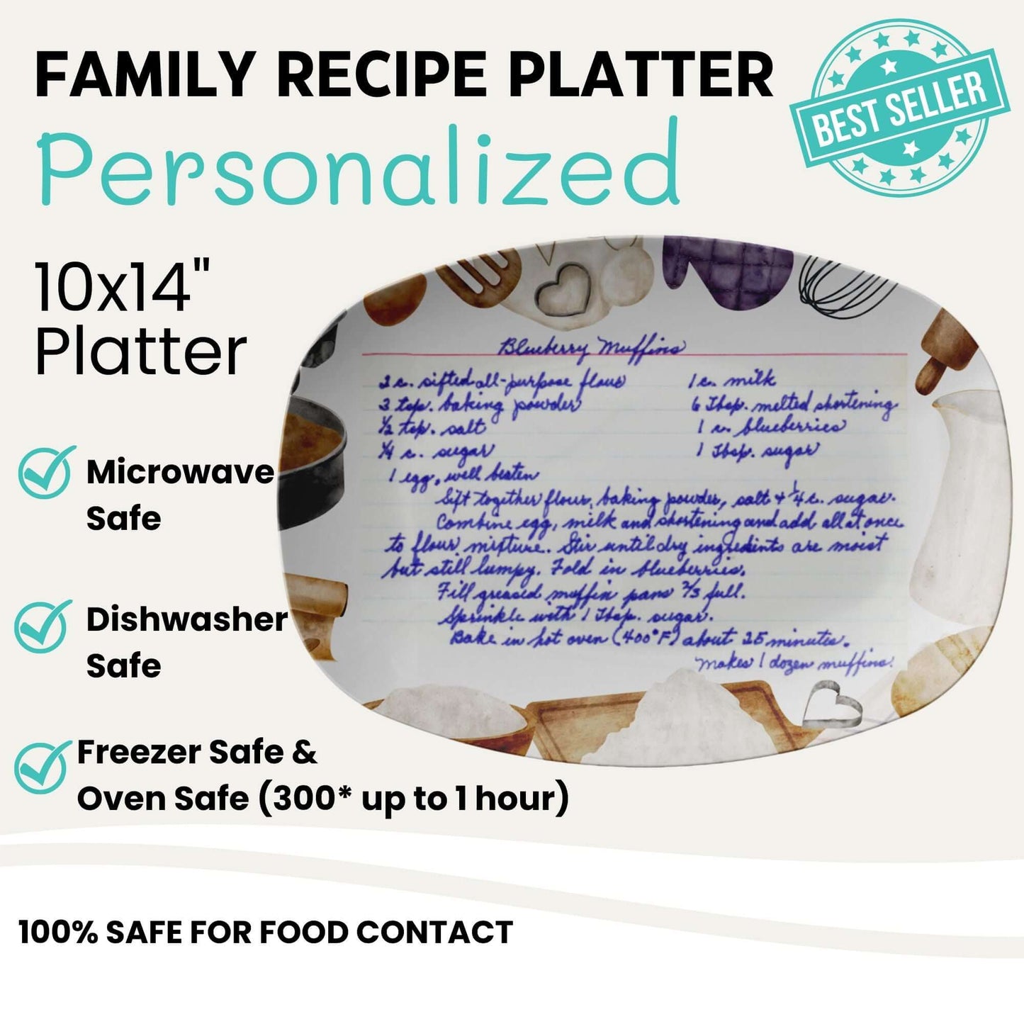 Custom Handwriting Recipe Platter, Family Recipe Keepsake