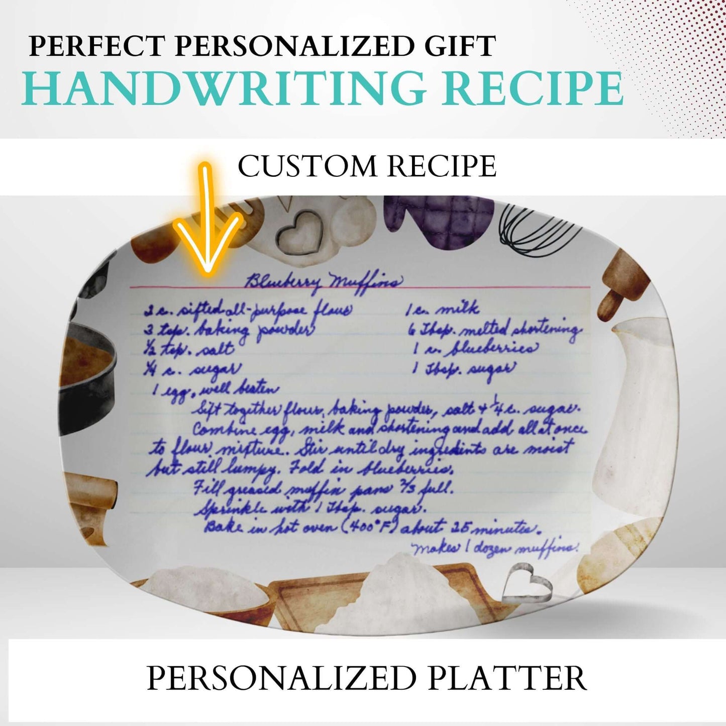 Custom Handwriting Recipe Platter, Family Recipe Keepsake