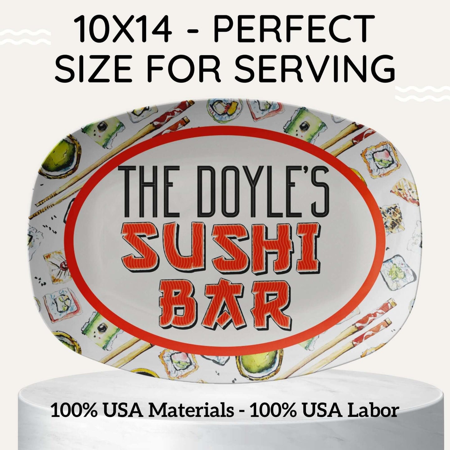 Personalized Sushi Serving Platter, Large Sushi Tray Customized