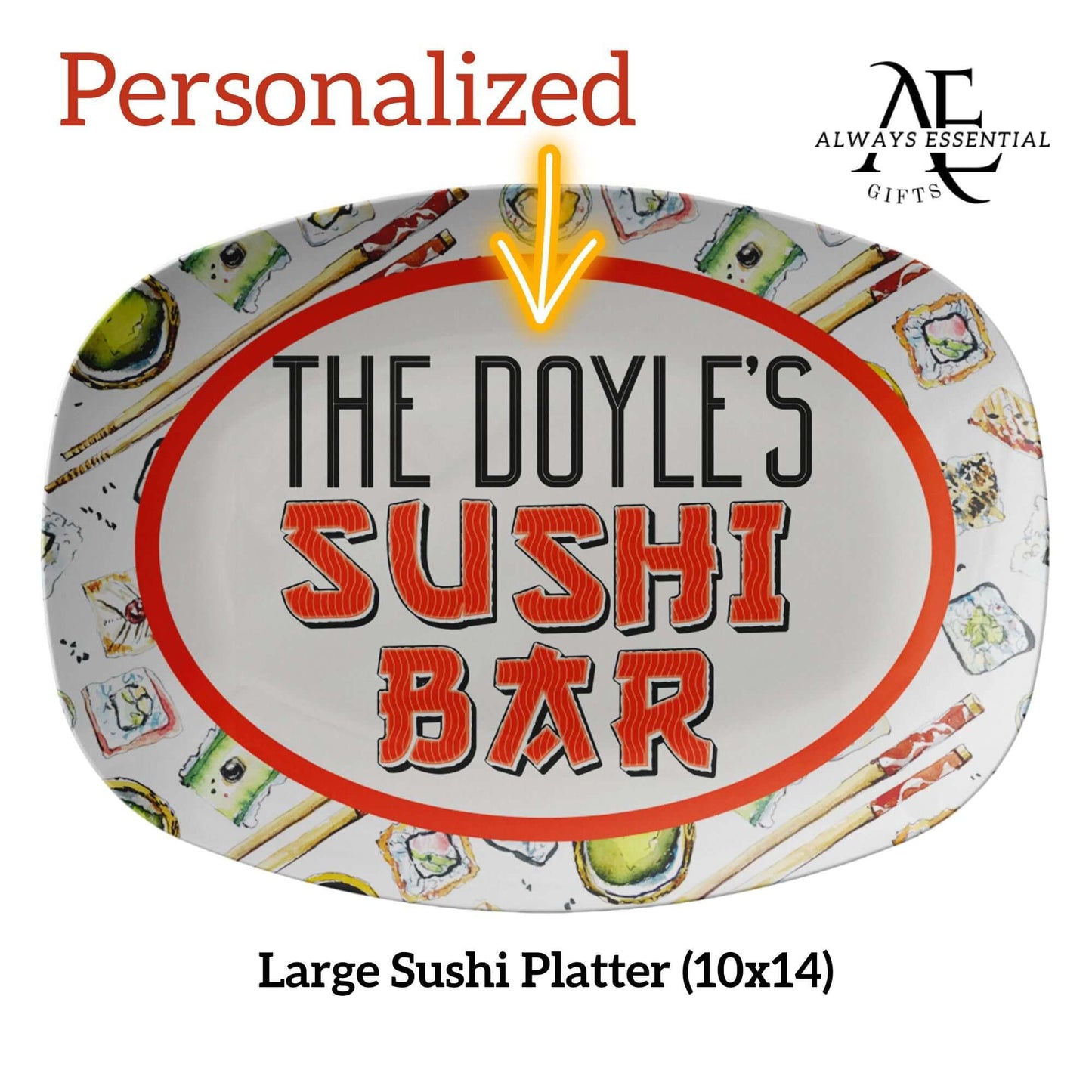 Personalized Sushi Serving Platter, Large Sushi Tray Customized