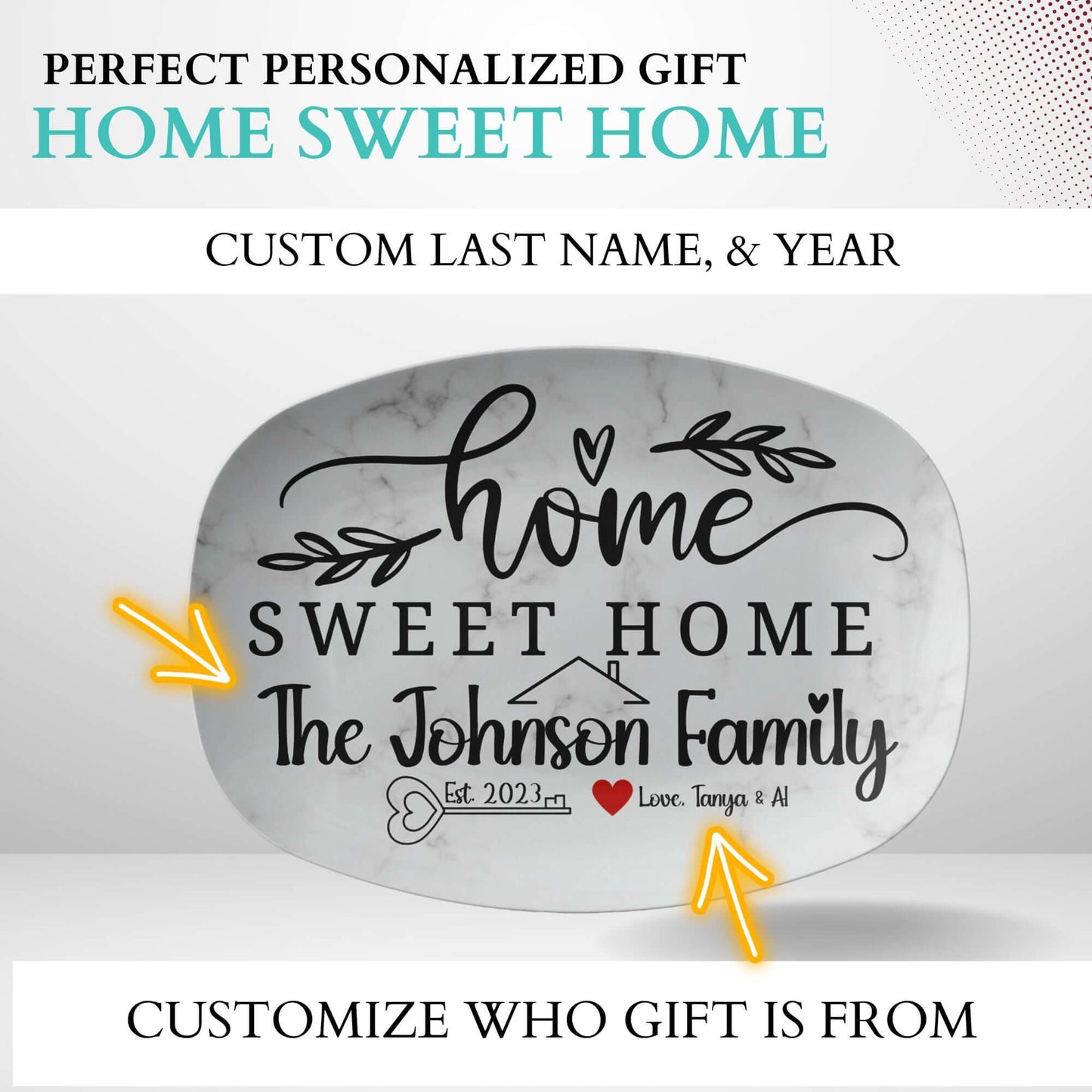 Personalized Home Sweet Home Gift Custom Serving Tray Platter Plate