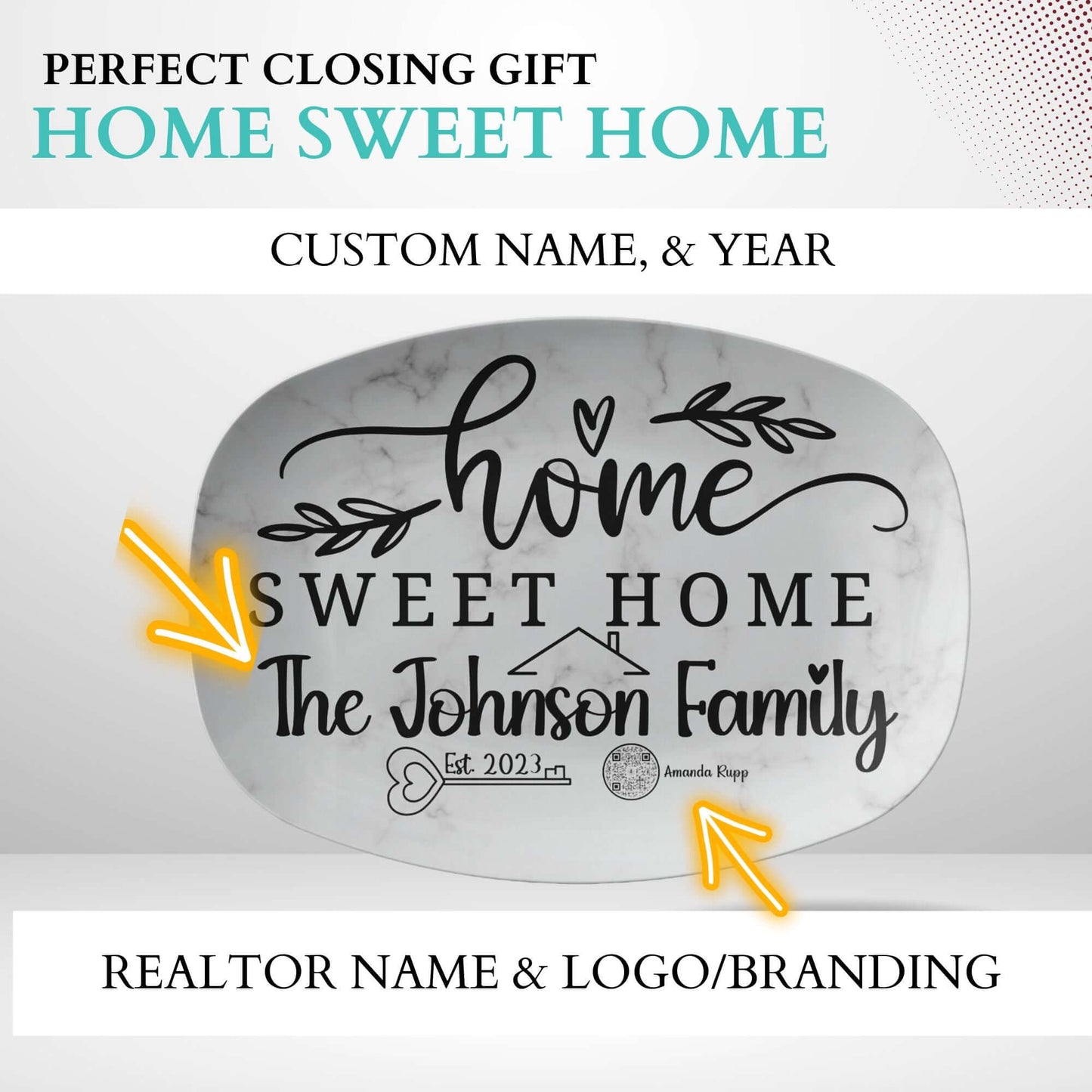 Personalized Home Sweet Home Gift Custom Serving Tray Platter Plate