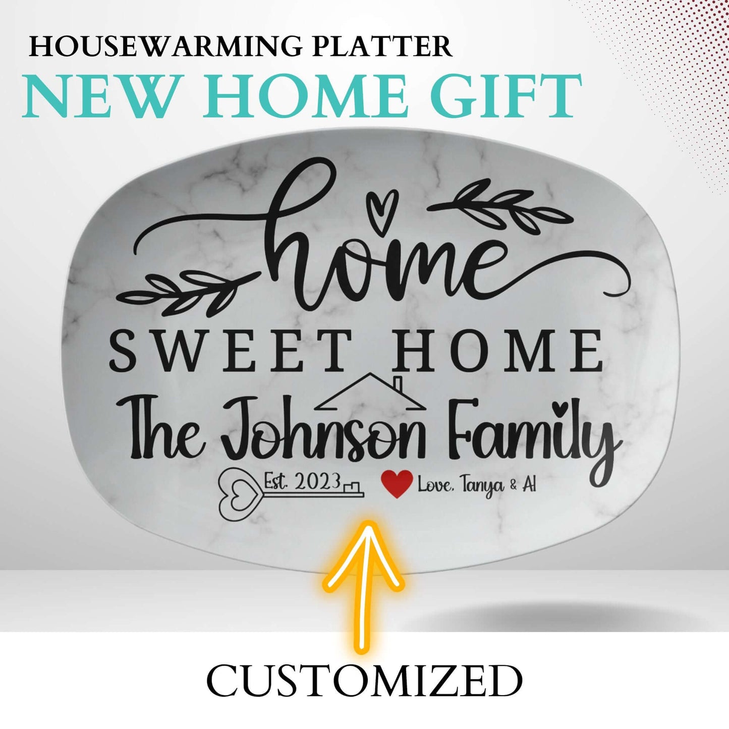 Personalized Home Sweet Home Gift Custom Serving Tray Platter Plate