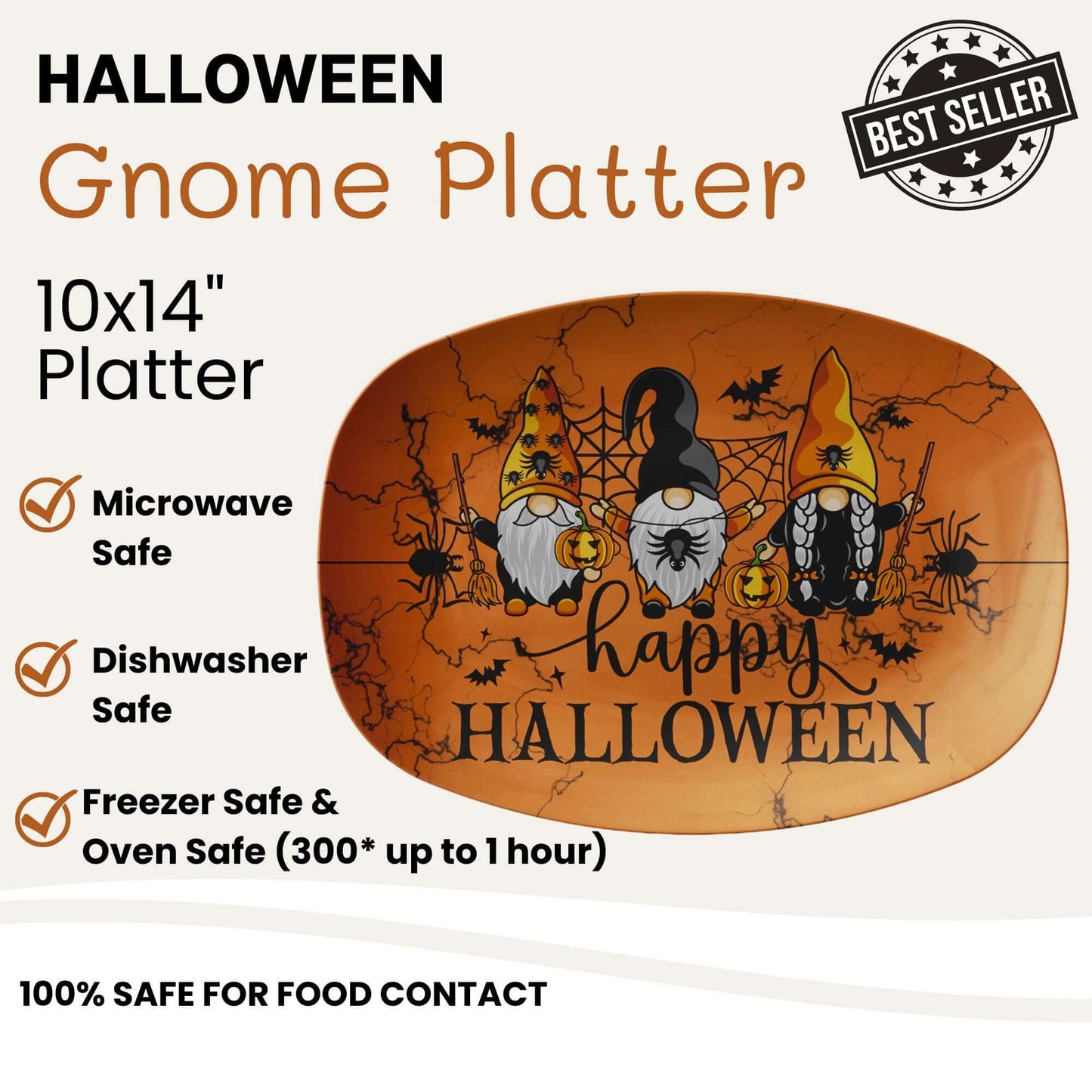 Halloween Gnome Platter, Happy Halloween Gnomes Plate