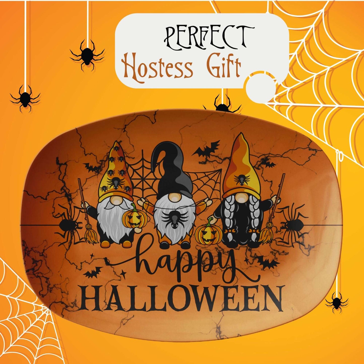 Halloween Gnome Platter, Happy Halloween Gnomes Plate