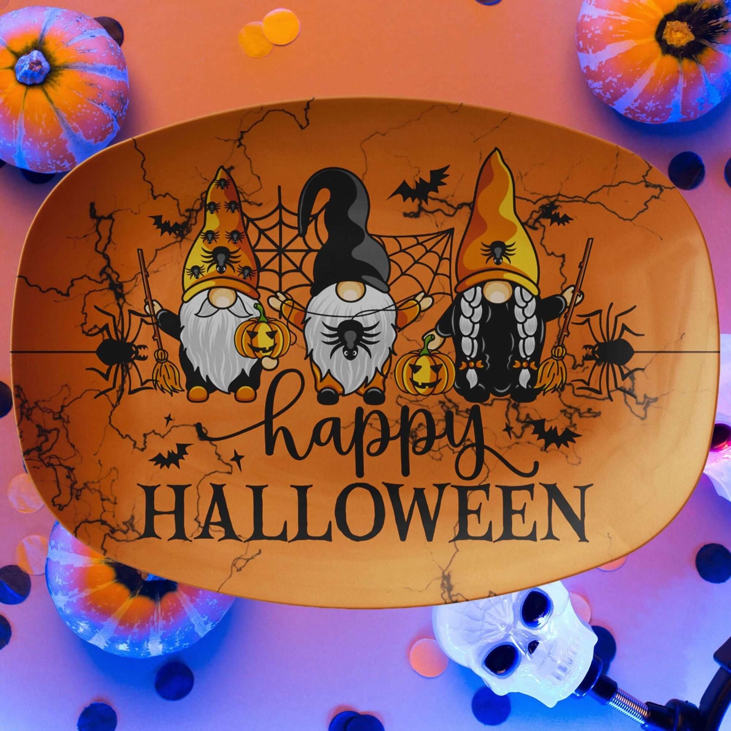 Halloween Gnome Platter, Happy Halloween Gnomes Plate