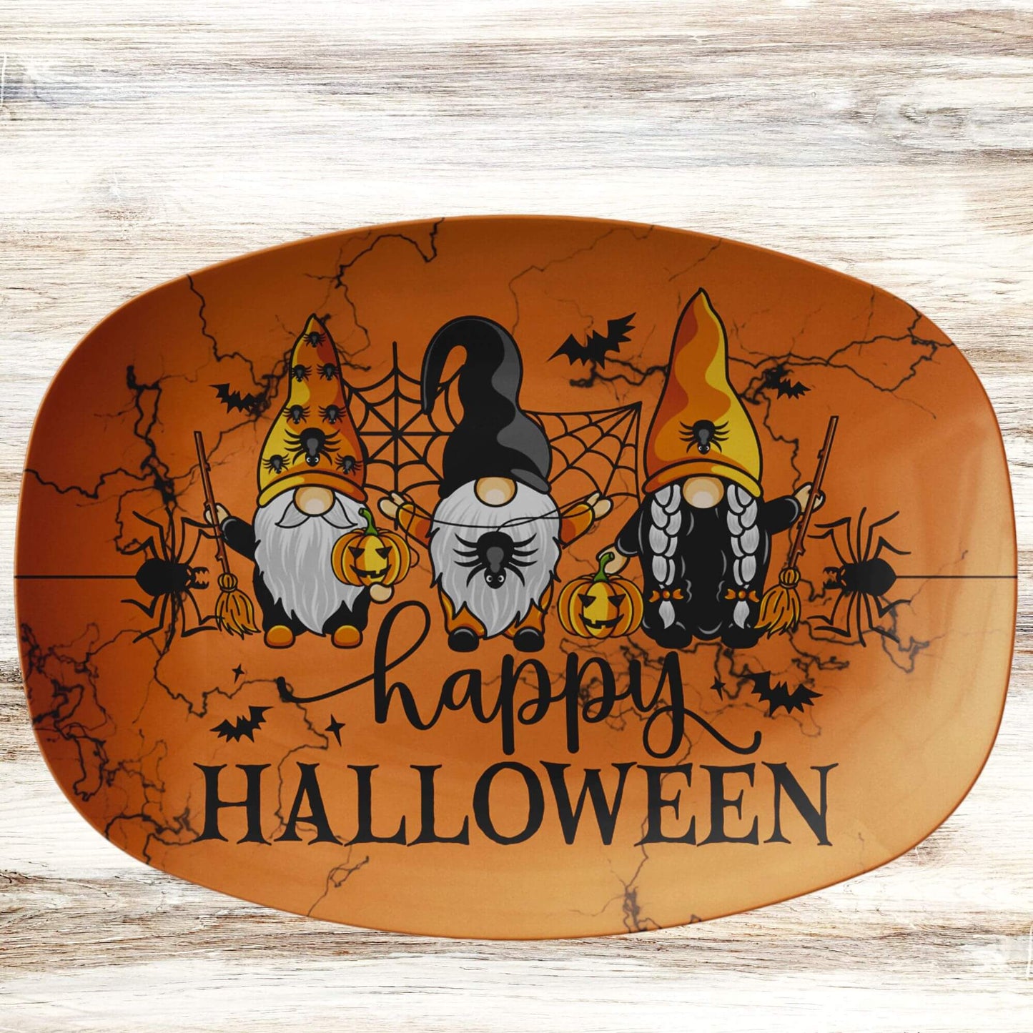 Halloween Gnome Platter, Happy Halloween Gnomes Plate