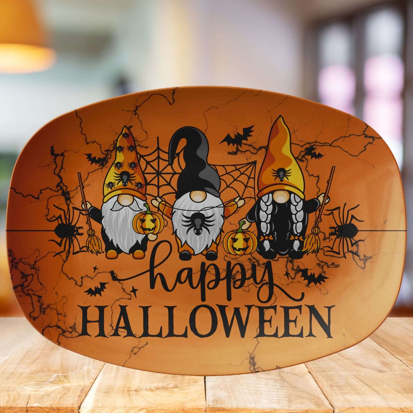 Halloween Gnome Platter, Happy Halloween Gnomes Plate