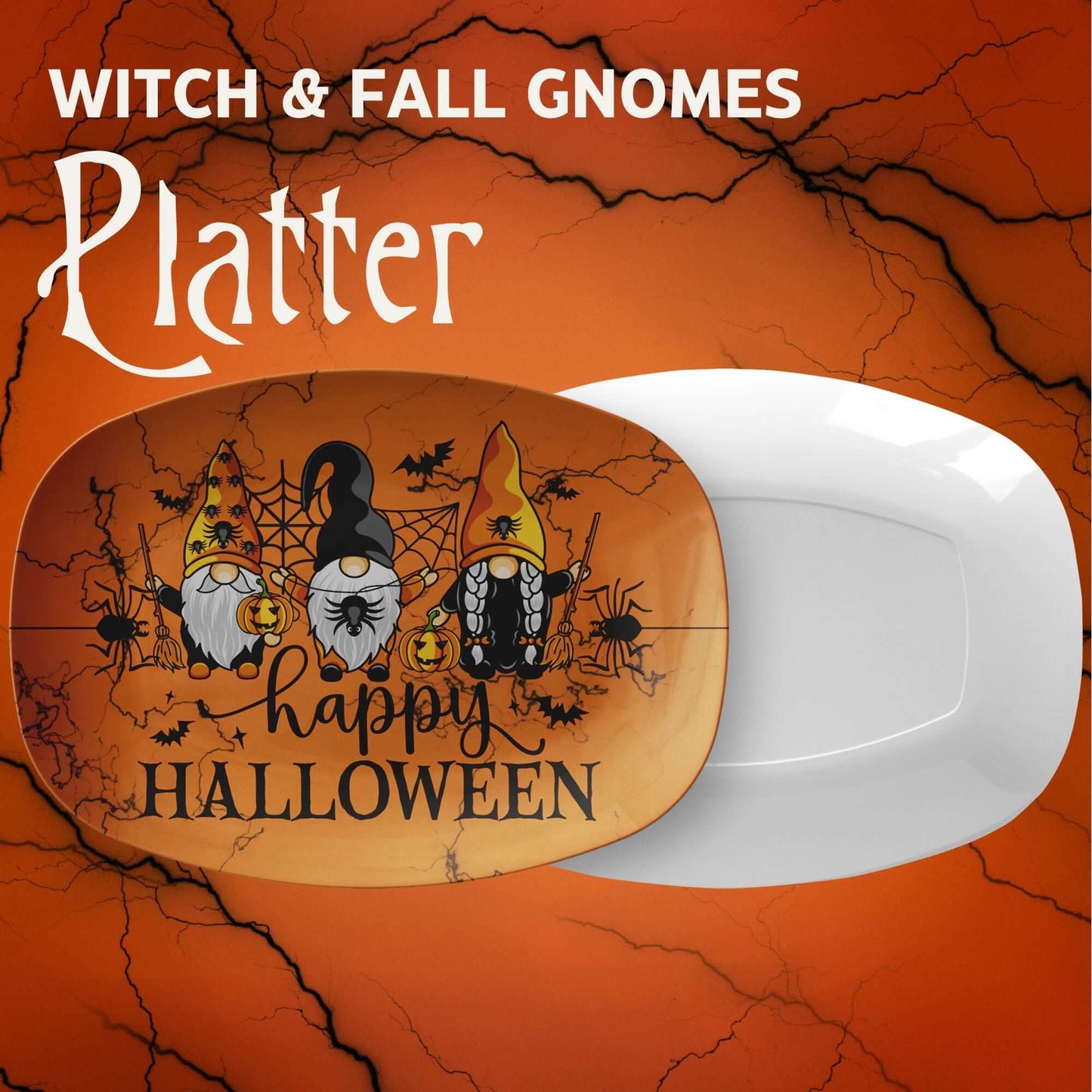 Halloween Gnome Platter, Happy Halloween Gnomes Plate