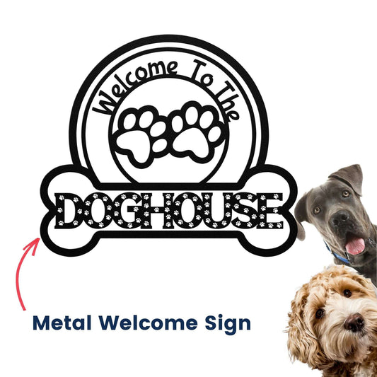 Welcome To The Doghouse Metal Sign, Dog Sign For Home, Dog Sign Decor