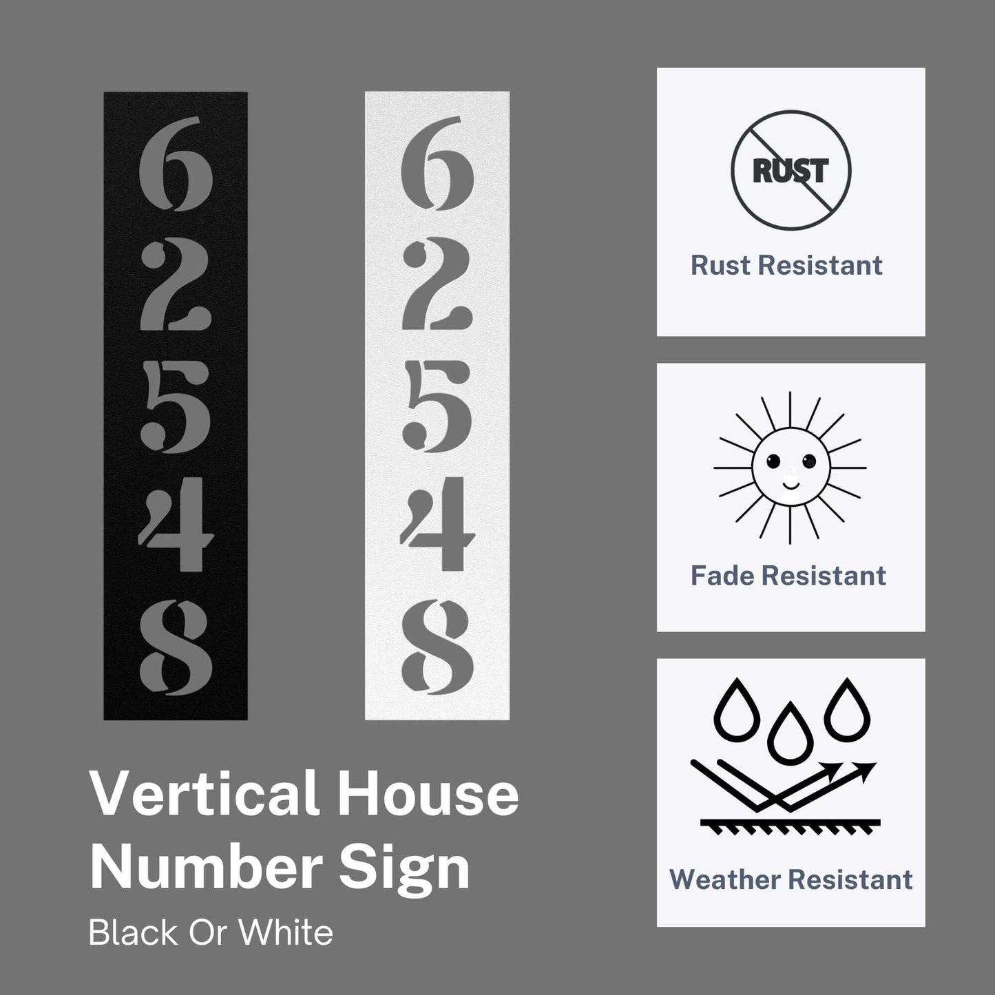 Retro Vintage Vertical Metal House Number Sign