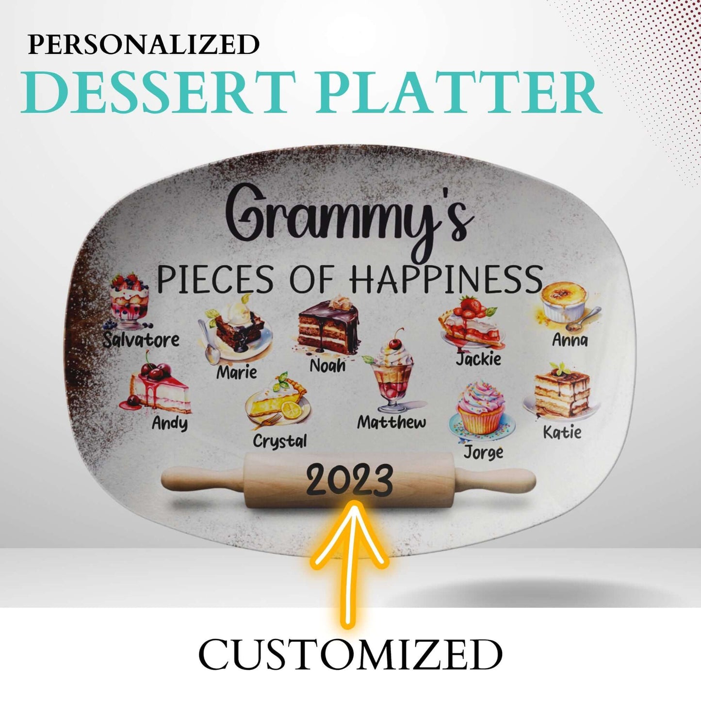 Personalized Grandma Gift Serving Platter With Grandkids Names