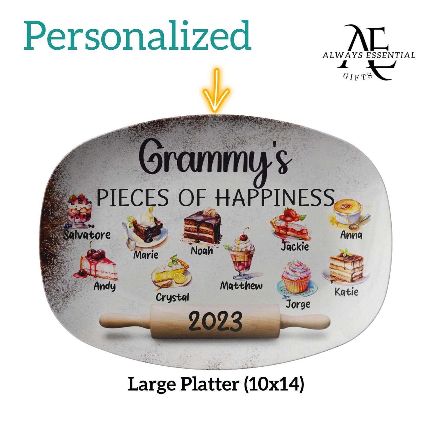 Personalized Grandma Gift Serving Platter With Grandkids Names