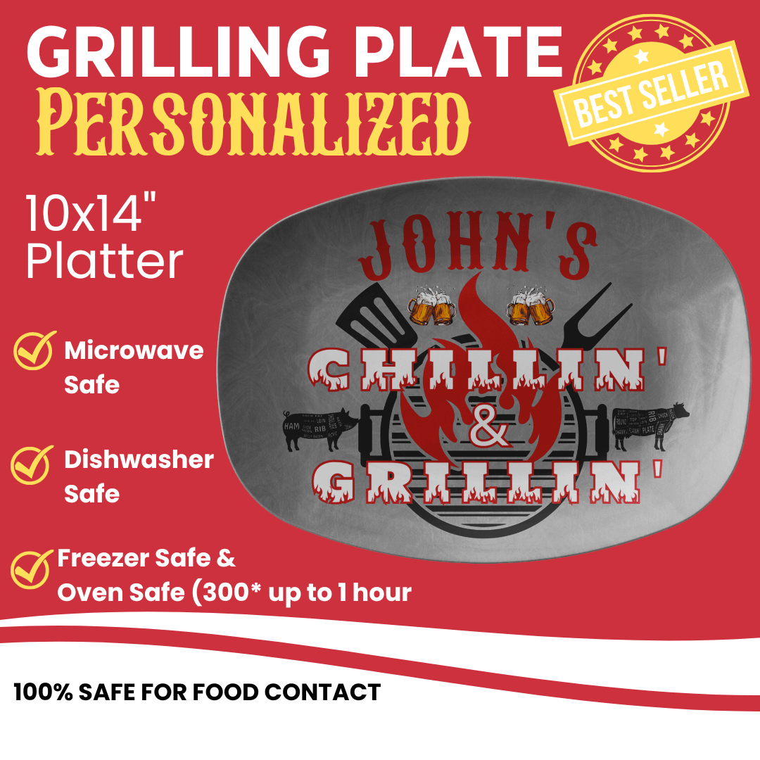 Custom Grilling Plate - Chillin' & Grillin' Custom Name Plate For Griller - BBQ Gift