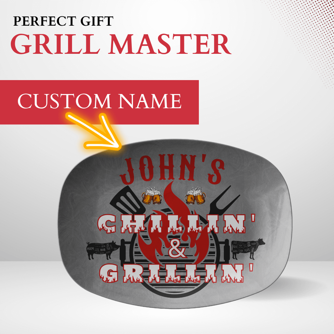 Custom Grilling Plate - Chillin' & Grillin' Custom Name Plate For Griller - BBQ Gift