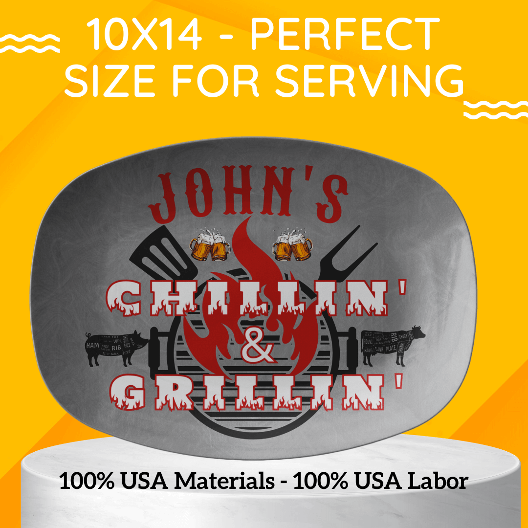 Custom Grilling Plate - Chillin' & Grillin' Custom Name Plate For Griller - BBQ Gift