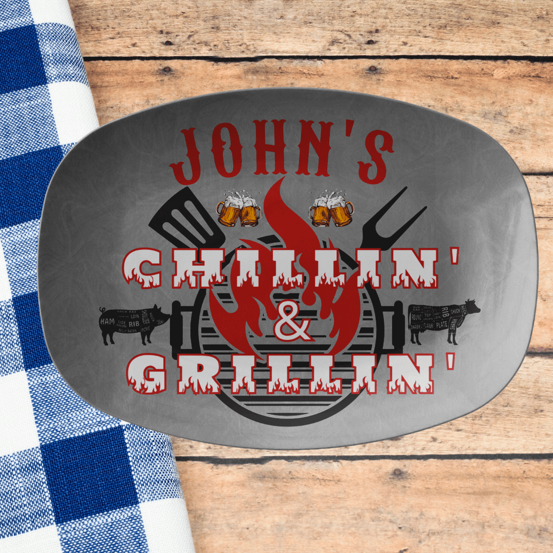 Custom Grilling Plate - Chillin' & Grillin' Custom Name Plate For Griller - BBQ Gift