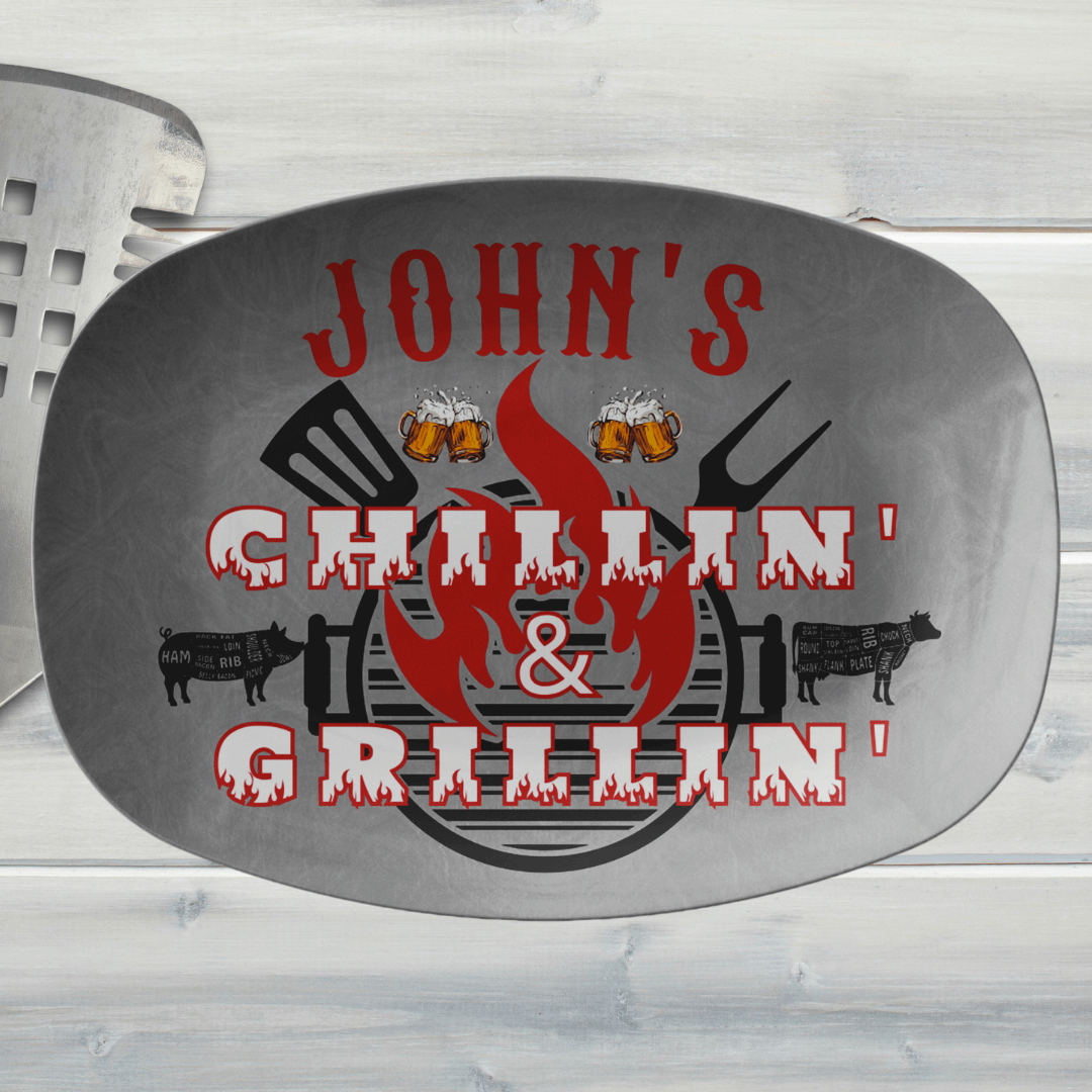 Custom Grilling Plate - Chillin' & Grillin' Custom Name Plate For Griller - BBQ Gift