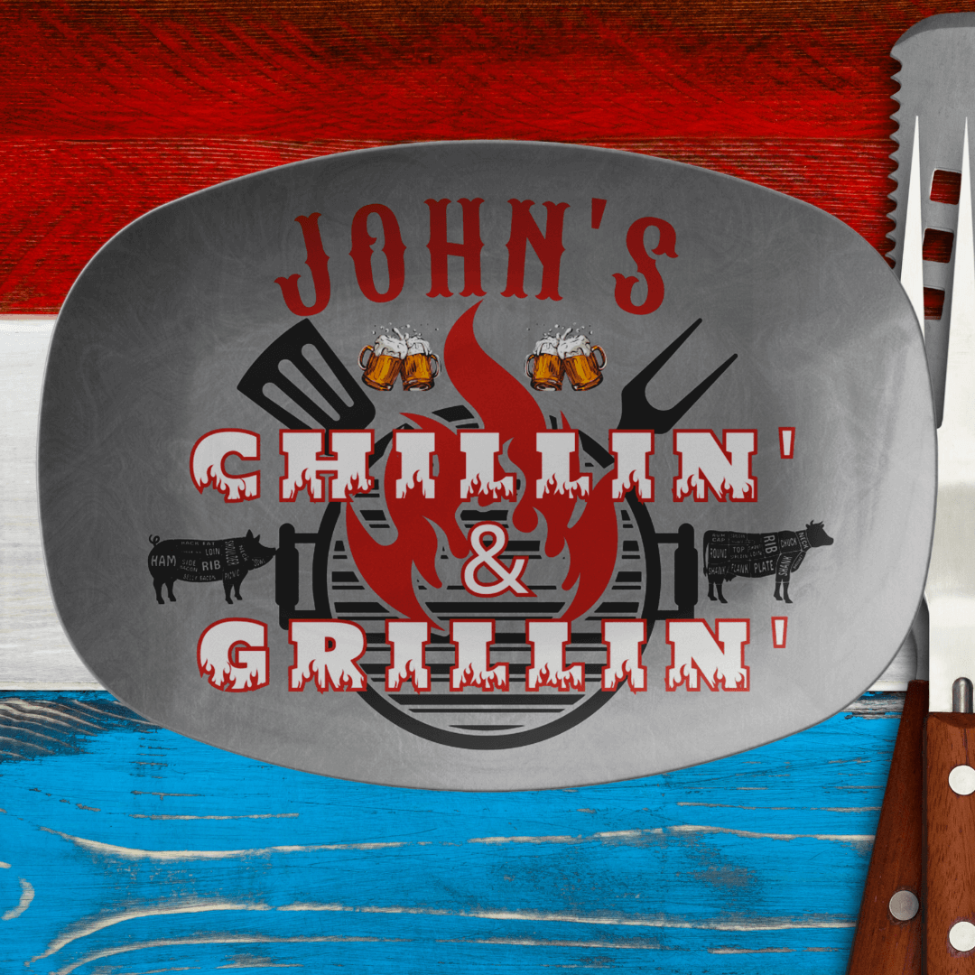 Custom Grilling Plate - Chillin' & Grillin' Custom Name Plate For Griller - BBQ Gift