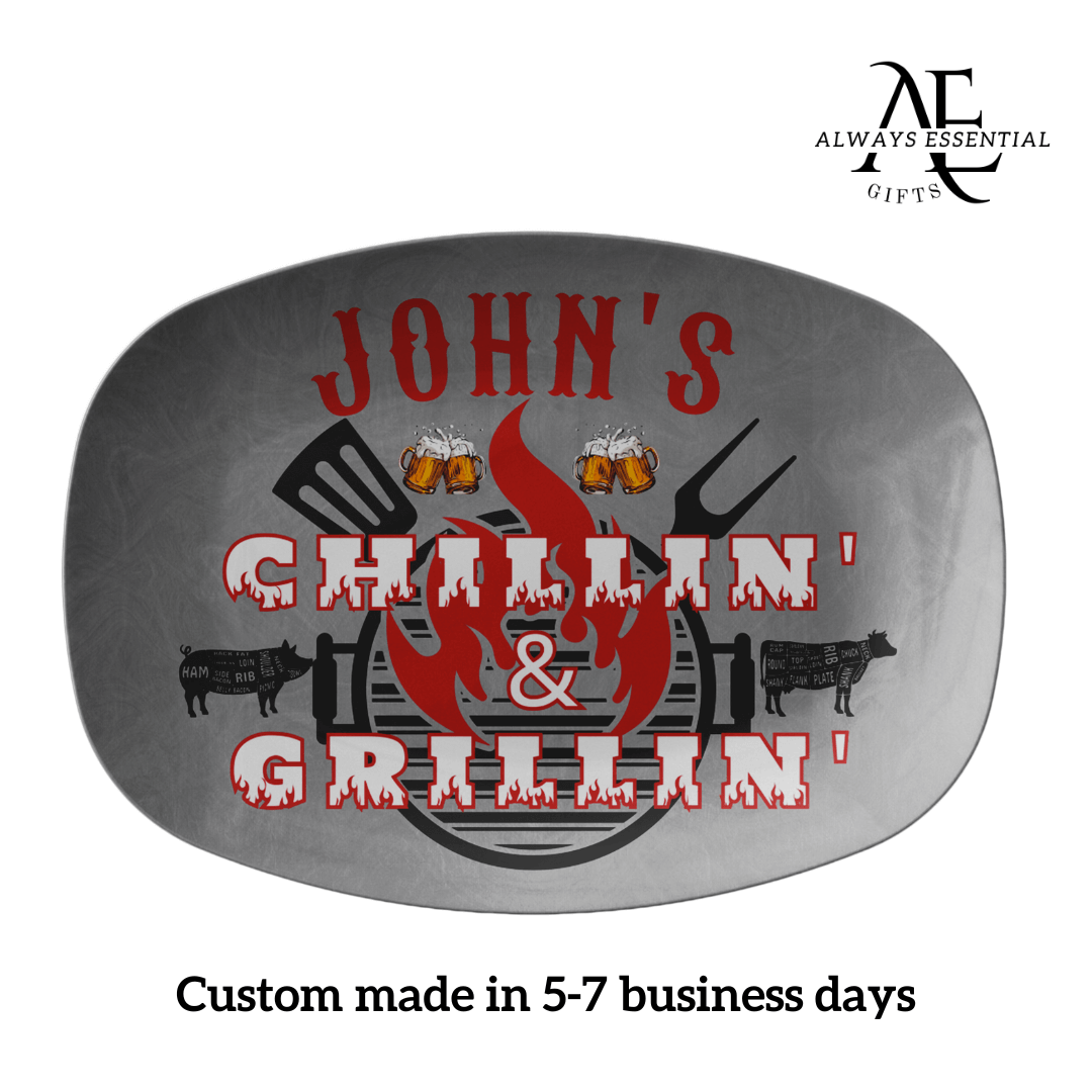 Custom Grilling Plate - Chillin' & Grillin' Custom Name Plate For Griller - BBQ Gift