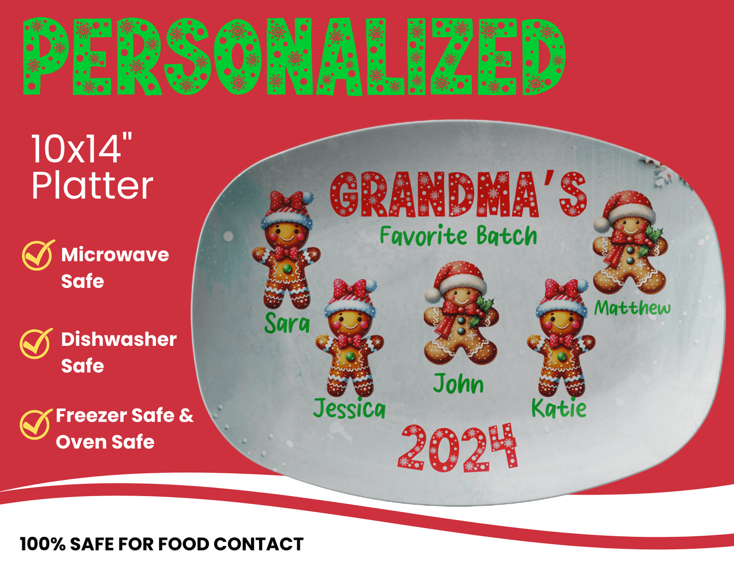 Custom Gingerbread Cookie Grandma Plate with Grandkids Names