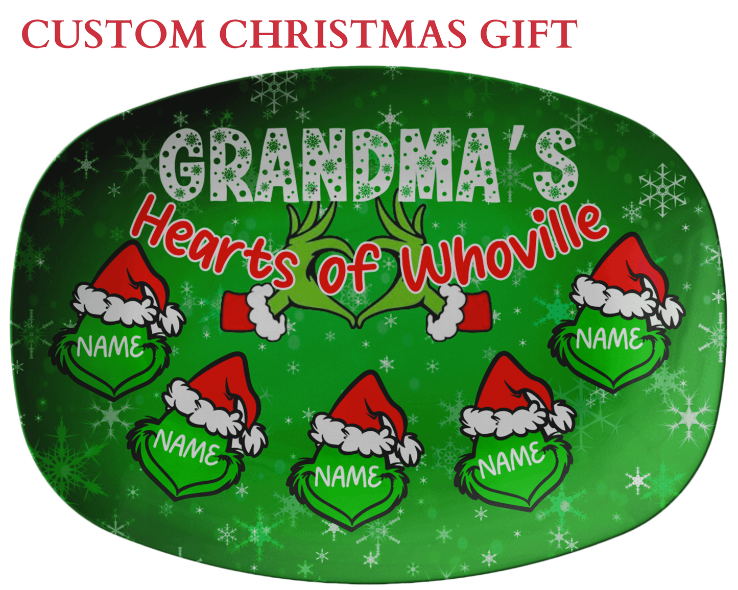 Custom Grinch Grandma Christmas Plate With Hearts of Whoville